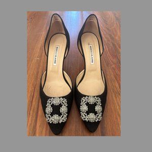 Authentic Manolo Blahnik Hangisi D'Orsay Black Metallic Fabric Pumps - Sz. 42